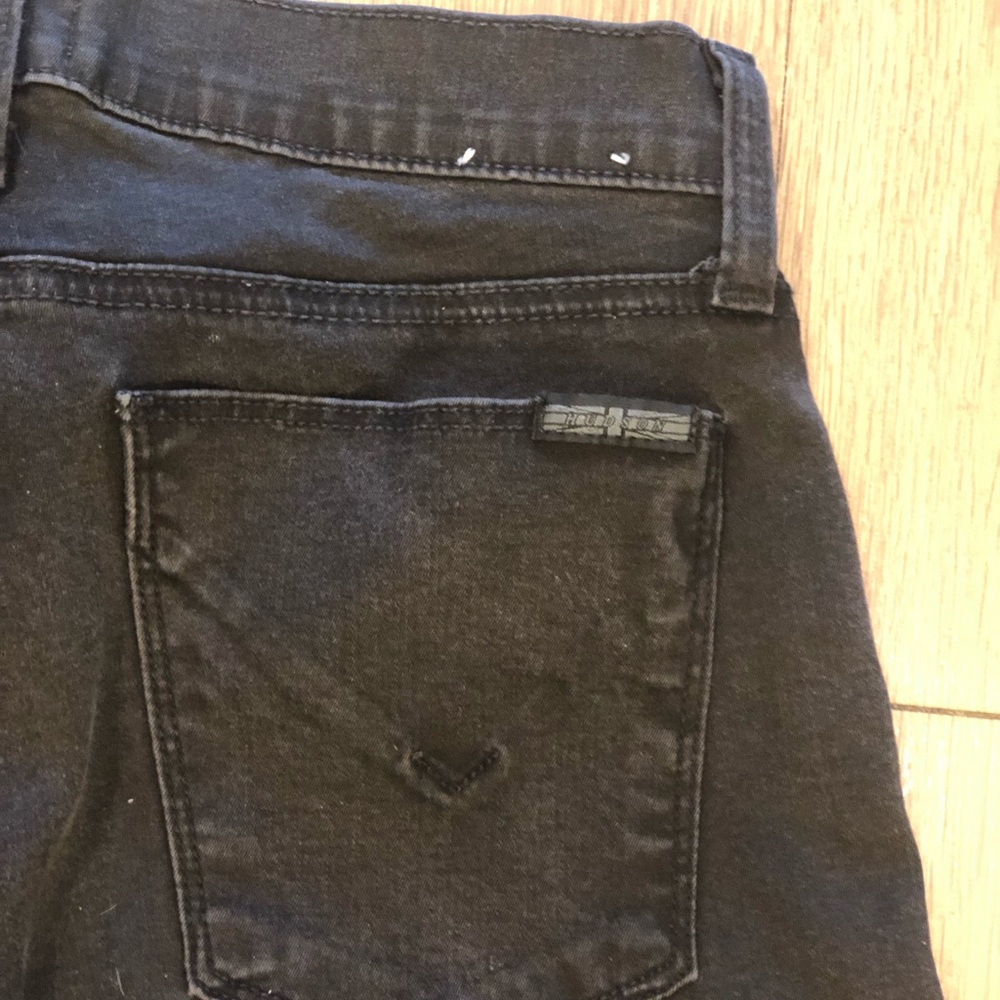 Hudson waxy/ distressed black cuffed cropped jeans
